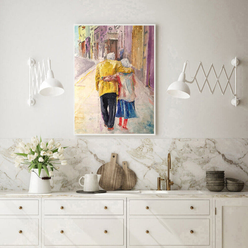 Old Couple DIY Coded Hand Painted Drawing Oil Paint Kit by Numbers Home Decor