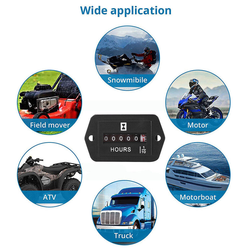 HM002 Mechanical Hour Meter Rectangular Hourmeter for 6-80V DC Power Equipm