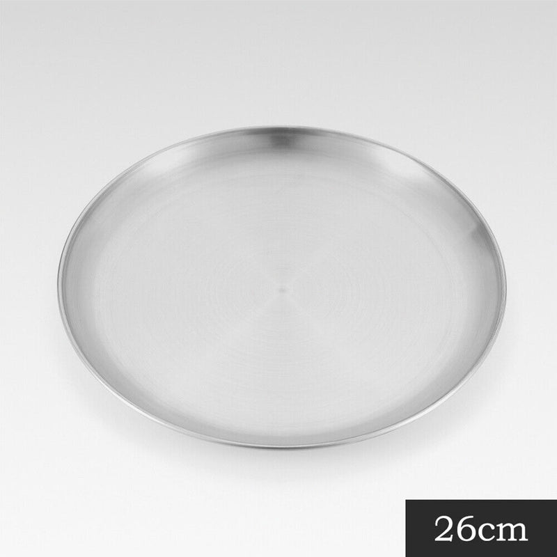 Camping Plate Stainless Steel Tableware Food Container Picnic Dish (26cm) Newly