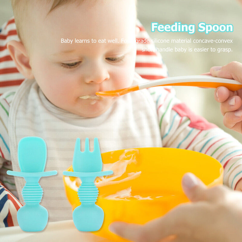 Baby Silicone Training Feeding Spoon Toddlers BPA-free Tableware (Cyan) Newly