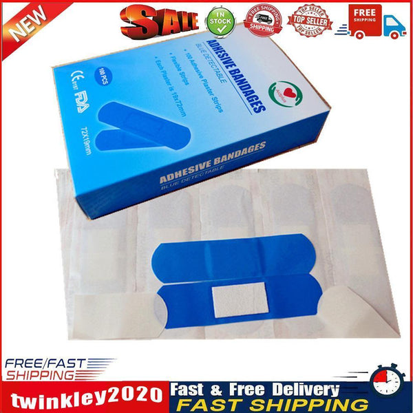 100pcs Waterproof Band Aid Blue Metal Detectable Bandage For Wounds Newly