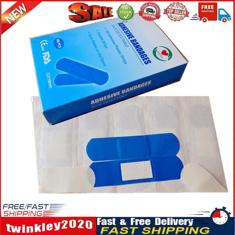 100pcs Waterproof Band Aid Blue Metal Detectable Bandage For Wounds Newly