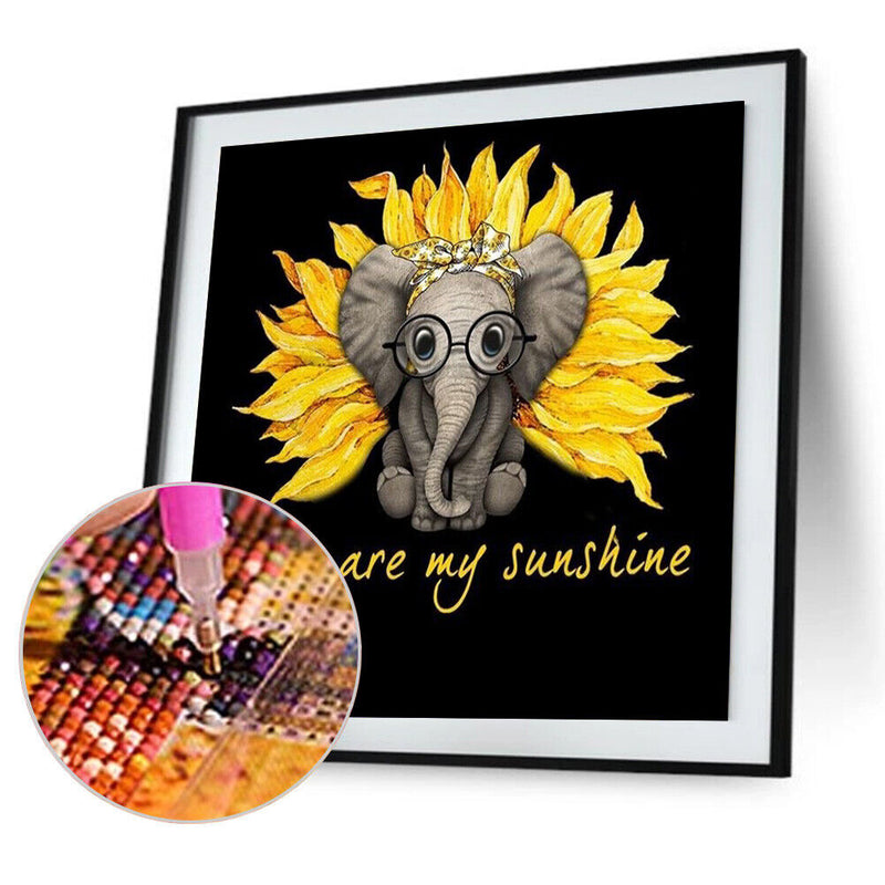 5D Rhinestone DIY Sunflower Elephant Full Round Drill Diamond Painting Craft Kit