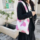 Fashion Women Love Print Plush Messenger Bag Autumn Winter Handbags (Pink)