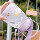 1300ml Large Capacity Cute Water Bottle Plastic Straw Water Cup (Purple)