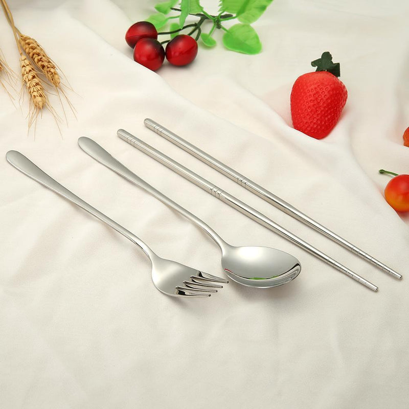 4pcs Stainless Steel Dinnerware Set Portable Chopsticks Spoon Fork Tableware