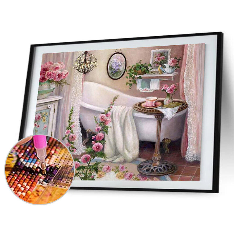 5D DIY Full Drill Diamond Painting Bathtub Cross Stitch Kit Home Wall Needlework