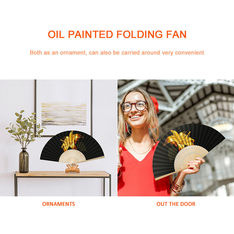 Flowers Folding Fan DIY Handmade Oil Paint By Numbers Craft Fans (Lily)
