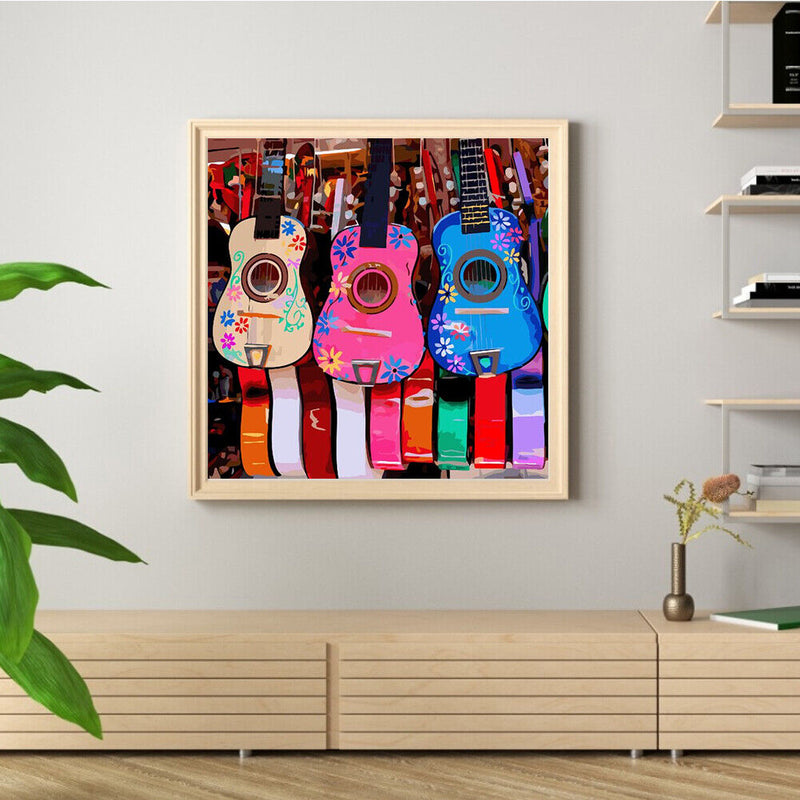 40x40cm Frameless Oil Paint By Numbers Color Guitar Paint Canvas Picture Crafts