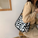 Women Winter Plush Shoulder Bag Zebra Leopard Cow Print Shopping Bags Handbags