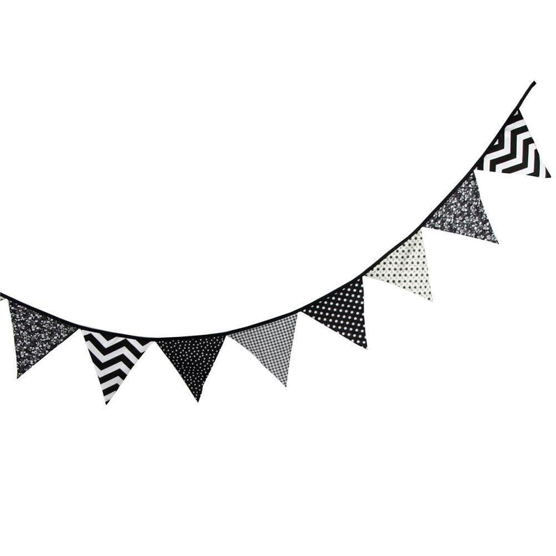 12 Flags 3.2m Black White Cotton Party Wedding Pennant Bunting Banner Decor