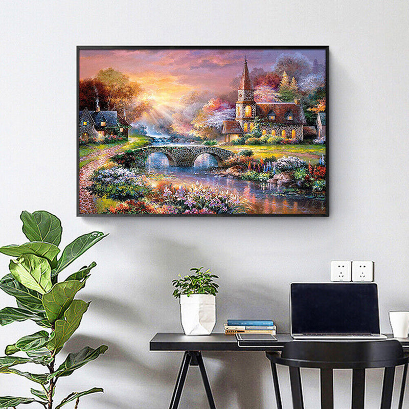 DIY Full Drill Square Diamond Painting Village Bridge Mosaic Kit (FC011)