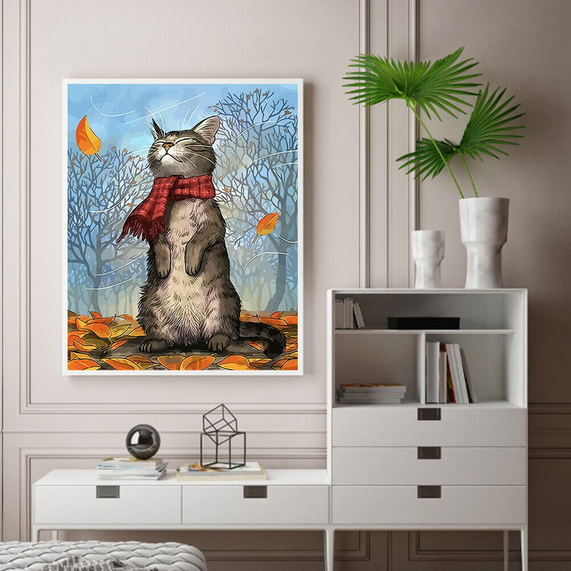 Cat in Scarf Oil Paint By Numbers Kit DIY Acrylic Painting on Canvas Decor