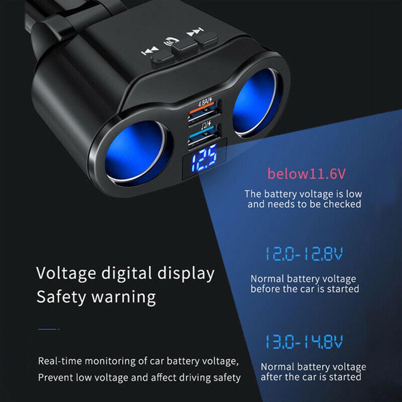 Dual USB Auto Schnellladegerät Zigarettenanzünder Splitter Netzteil Bluetooth F.