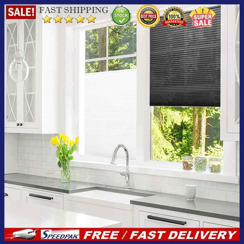 Self-Adhesive Pleated Blinds Half Blackout Window Curtains (Black 60X150cm)