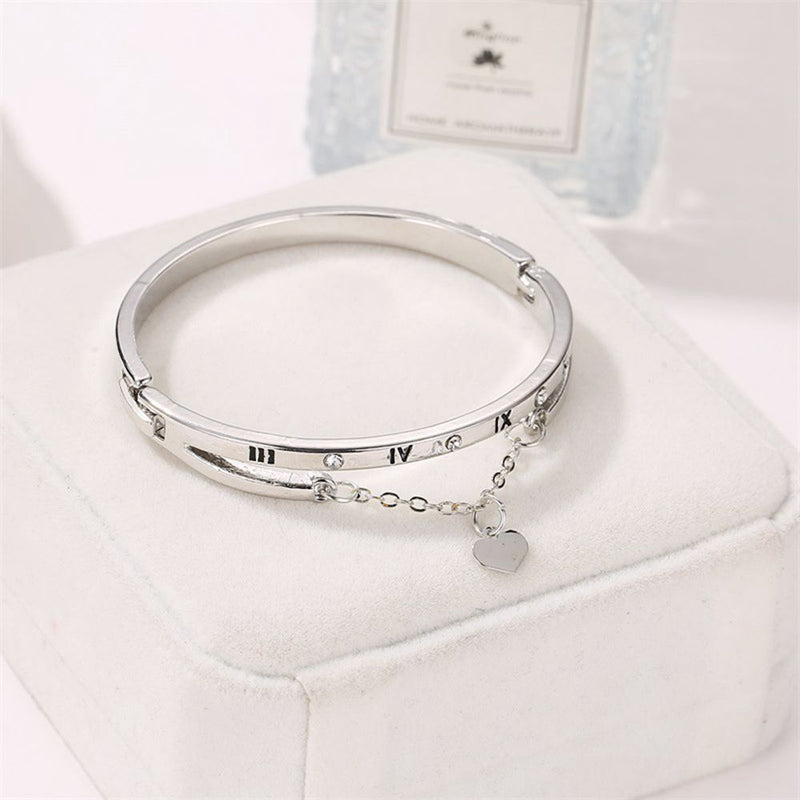 Women Jewelry Heart Dangle Bracelet Roma Letter Cuff Bangles Stainless Steel
