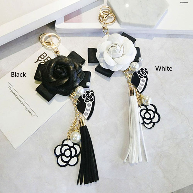 Decoration PU Camellia Bag Pendant Tassel Car Key Ring Keychain For Women|Girls