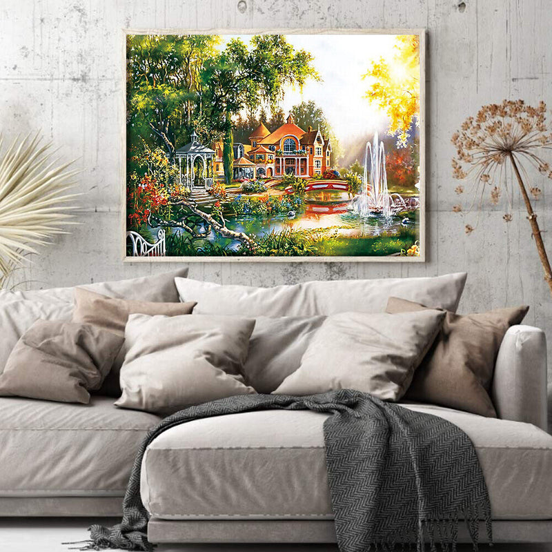 50x40cm Fountain Villa Frameless Picture Oil Paint By Numbers Painted Picture