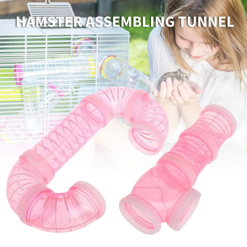 8pcs Hamster Tunnel Assembly Pipe Set External Small Pet Pipeline (Pink) Newly