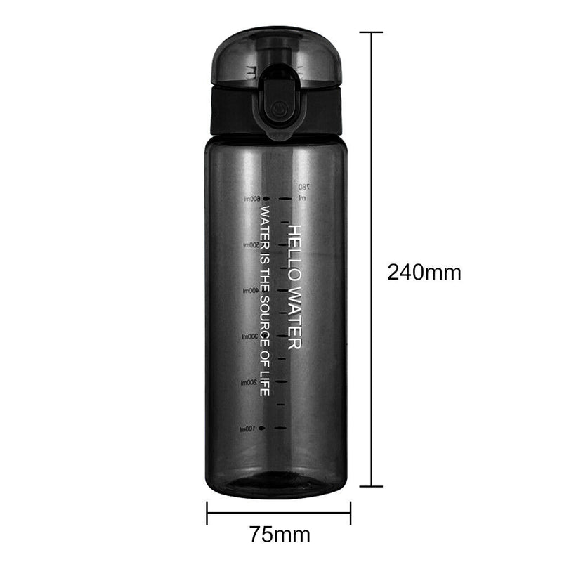 780ml Water Bottle for Drinking Portable Sport Cup Kitchen Tools (Black) Newly