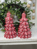 Christmas Set 2 Candy Cane Peppermint Trees Set Red 4.5 in Mini Tiered Tray 16-5