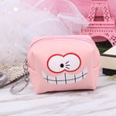 Leather Women Cute Cartoon Emotion Coin Holder Purses Mini Clutch (Pink)