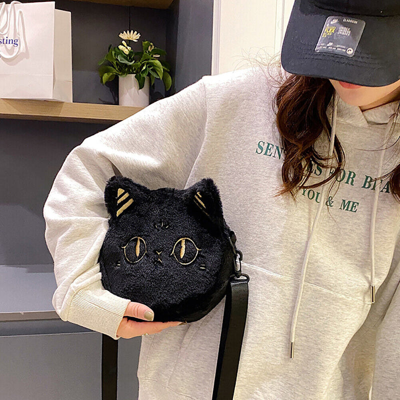 Women Plush Cartoon Chain Handbag Winter Zip Mini Shoulder Bag