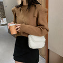Fashion Shoulder Messenger Bag Solid Color Plush Purse Autumn Ladies Party Totes