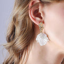 Statement Korea Women Alloy Crack Shell Flower Petal Earrings White Dangle Stud