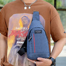 Retro Men Patchwork Travel Crossbody Chest Bag Casual Large Handbag (Blue)