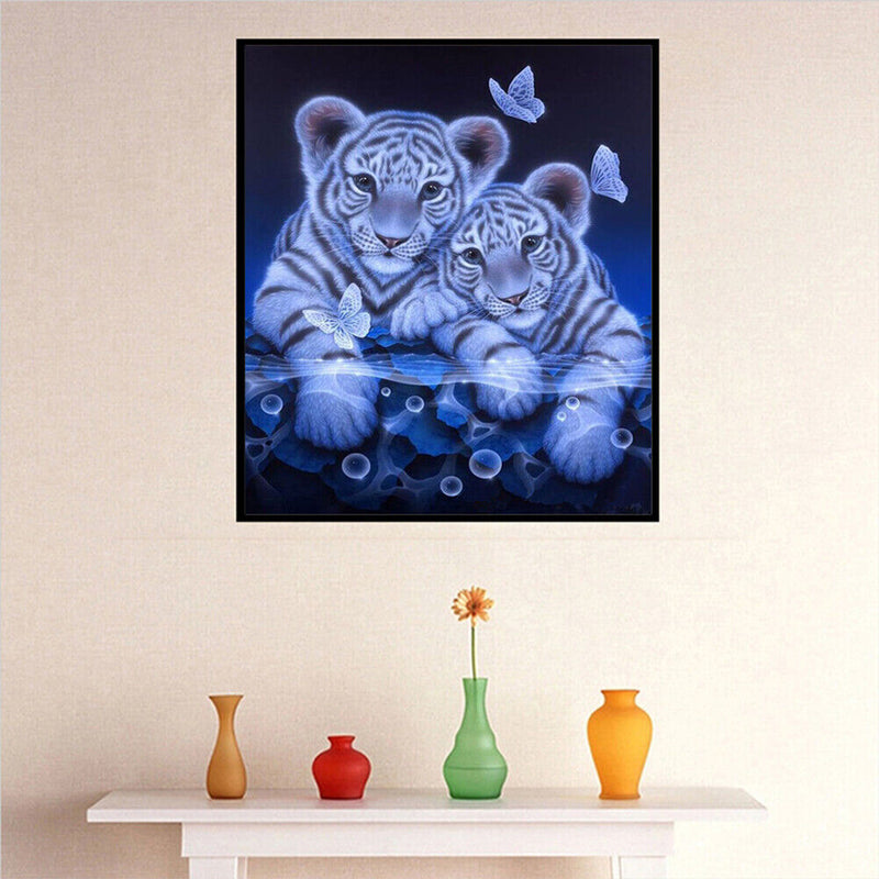 2 Tigers 5D Diamond Painting Craft Embroidery DIY Cross Stitch Home Decor Newly