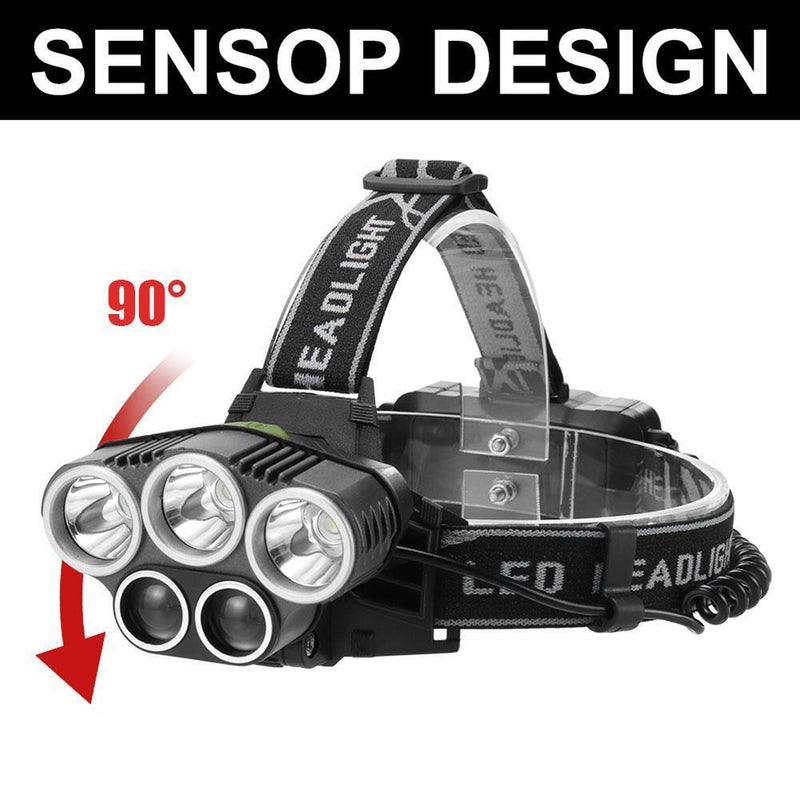 2x XPE+3x T6 LED Head Lamp 1500LM Waterproof Headlight Glare Torch Flashlight