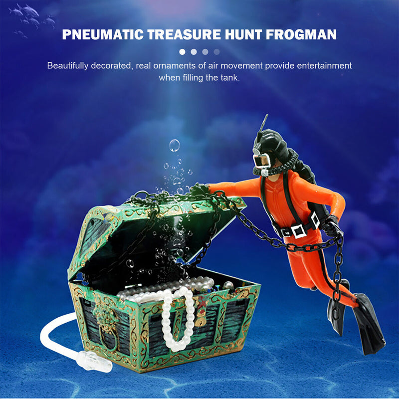 Fish Tank Treasure Chest Diver Live-Action Aerating Aquarium Decor (Red) Newly