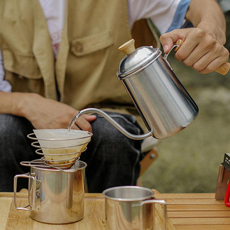 Drip Coffee Kettle Steel Long Mouth 650ml Wood Handle Camping G3 N8V3