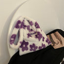 Women Plush Flower Pattern Handbag Lady Warm Large Shoulder Bag (Purple)
