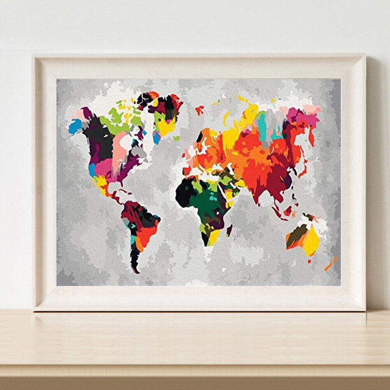 World Map Oil Painting By Numbers Canvas Wall Drawing Kits DIY Home Decor