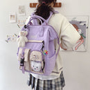 Preppy Style Contrast Color Large Backpack Women Travel Knapsack with Bear Badge