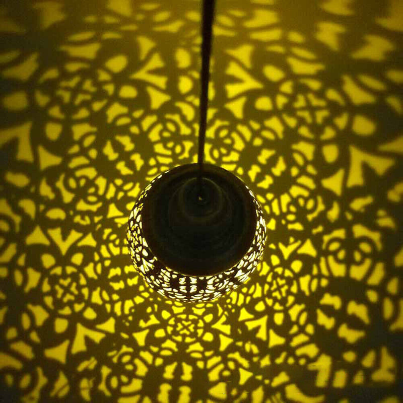 Solar Metallic Hollow Projection Lamp Outdoor Hanging Light Garden Decor Newly