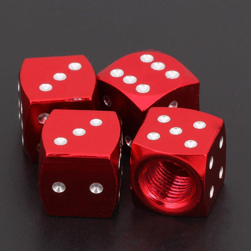 4pcs Dice Style Car Tire Wheel Tyre Caps Valve Stem Air Dust Covers Red Aluminum