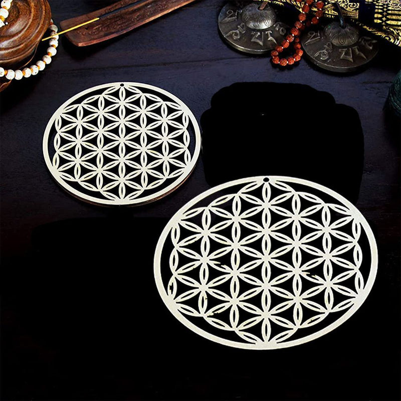 Wooden Wall Sign Slice Wood Base Flower Of Life Energy Mat Flower of Life Shape