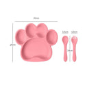 Baby Silicone Spoon and Fork Plate with Suction Cups Feeding Bowl (Pink) Newly