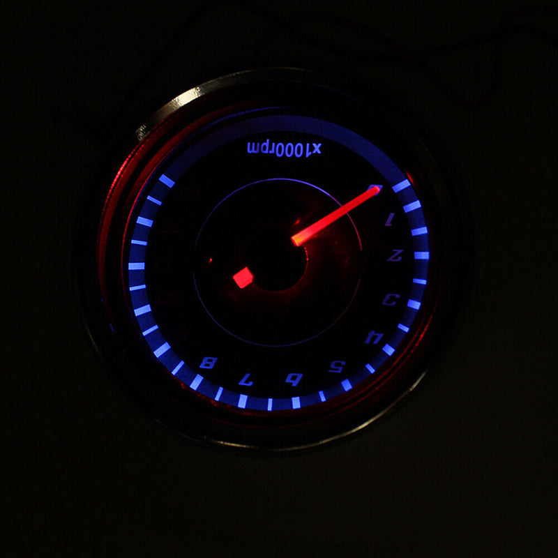 12V Motorcycle Tachometer Blue LED Backlit Analog RPM Gauge REV Counter Newly