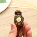 Cork Glass Flask Pendant Sweater Chain Wishing Bottle Necklace Carved Flower