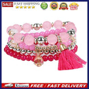 Bohemia Woman Multilayers Bracelet Beads Hand Chain Tassel Bracelet (Pink)
