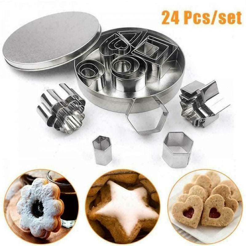 24x Biscuit Cutters Cookie Cutter Set Steel Molds Baking P4Z5 Slicer K9T4