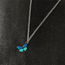 Color Butterfly Necklace for Women Pendant Neck Chain Choker Jewelry (Blue)