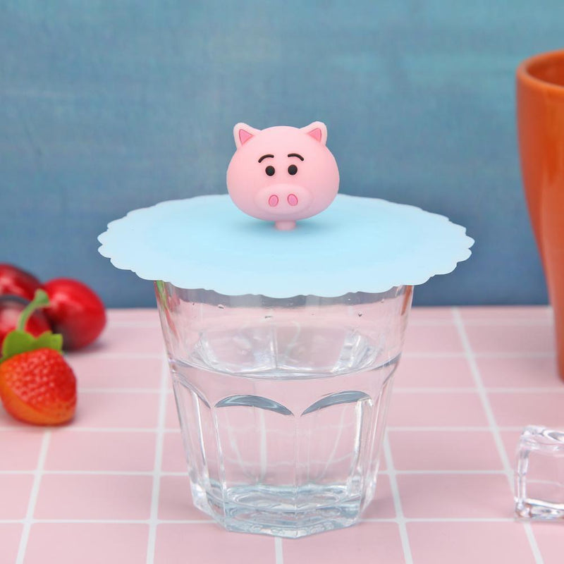 Cartoon Silicone Cup Cover Heat Resistant Sealed Cups Lid (Pink Pig Head)