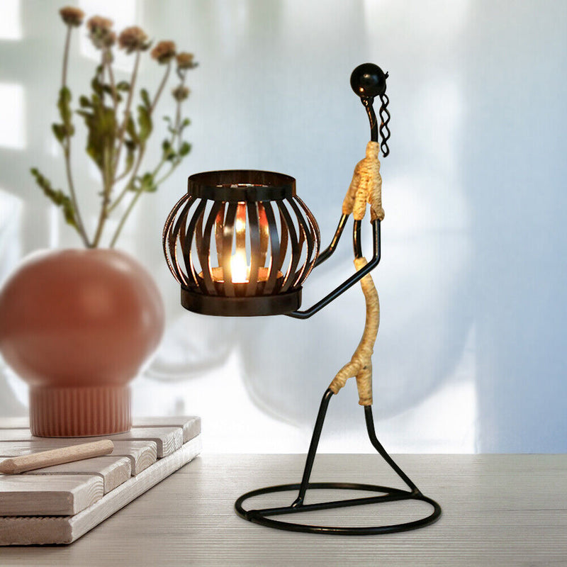 Nordic Mental Candlestick Abstract Character Statue Candle Holder Decor (H)