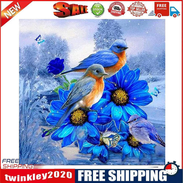 5D Diamond Painting Blue Flower Bird Partial Special Shape Drill DIY Decor