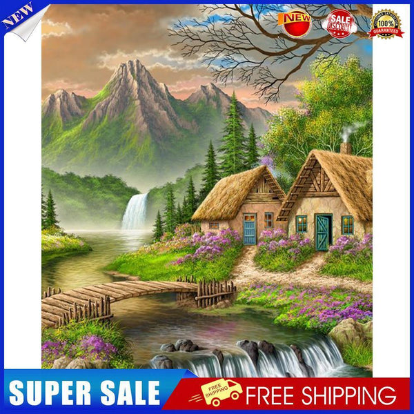 Landscape Drawing Frameless DIY Oil Paint By Numbers Home Decor (Cabin)